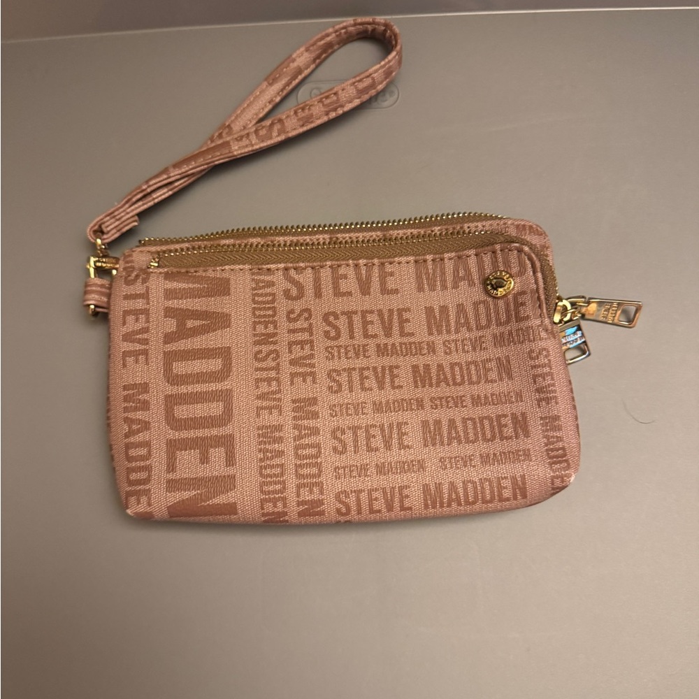 Steve Madden Brown Clutch Wristlet with Monogram Design